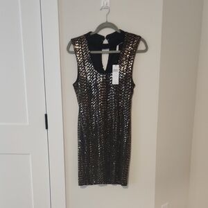 BCBGeneration Black and Gold Sequin Mini Dress